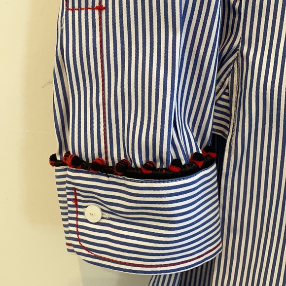 Zara Blue Stripe Shirt w/ Pom-Pom Embellishment S - Picture 6 of 7